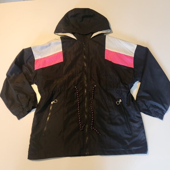 Love‎ Love Love Windbreaker Jacket Hooded Lined Zip Black Pink White Womens 1X - Picture 3 of 11